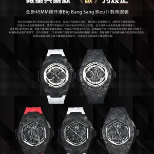 Hublot Big Bang Sang Bleu II Carbon Fibre Super Clone Watch 1140142217 - front view | Big Bang Sang Bleu